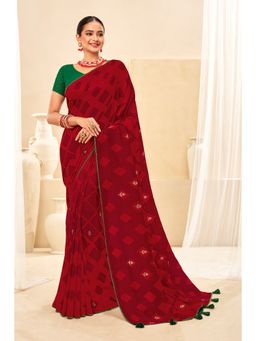 Laxmipati Sarees - Designer Printed Maroon Art Silk Saree with Unstitched Blouse