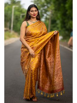 I LOVE SAREES - Mustard Jamawar Banarasi Silk Saree Without Blouse