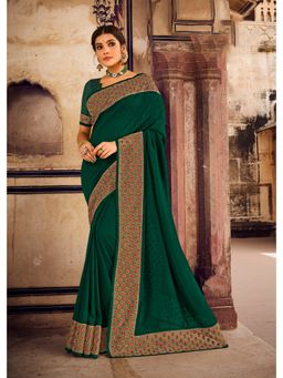 Laxmipati Sarees - Designer Embroidered Dark Green Saree with Unstitched Blouse