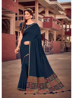 Laxmipati Sarees - Designer Embroidered Teal Art Silk Saree with Unstitched Blouse