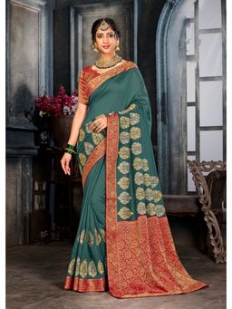 Laxmipati Sarees - Designer Embroidered Green Art Silk Saree with Unstitched Blouse