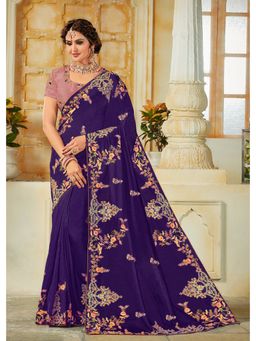Laxmipati Sarees - Designer Embroidered Blue Art Silk Saree with Unstitched Blouse