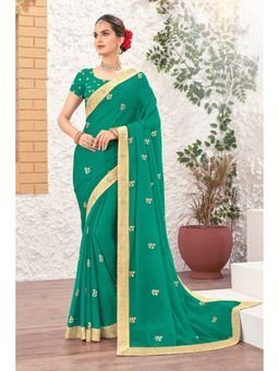 Laxmipati Sarees - Designer Embroidered Green Chiffon Saree with Unstitched Blouse