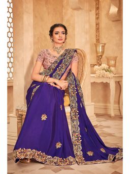 Laxmipati Sarees - Designer Embroidered Blue Crepe Saree with Unstitched Blouse