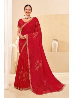 Laxmipati Sarees - Designer Embroidered Maroon Brasso Saree with Unstitched Blouse