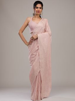 Koskii - Women Threadwork Tissue Saree With Unstitched Blouse