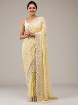 Koskii - Women Threadwork Tissue Saree With Unstitched Blouse