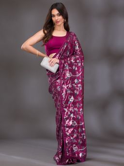 Koskii - Pink Swarovski Georgette Saree with Unstitched Blouse