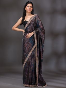 Koskii - Wine Stonework Shimmer Saree with Unstitched Blouse