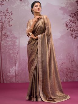 Koskii - Copper Thread Work Tissue Saree with Unstitched Blouse