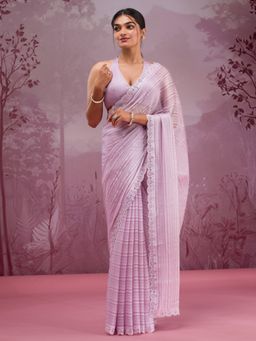 Koskii - Lavender Swarovski Georgette Saree with Unstitched Blouse