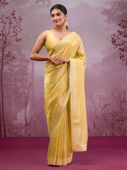 Koskii - Women Stonework (Silver) Tissue Saree With Unstitched Blouse