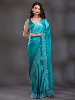 Koskii - Women Swarovski Satin Saree With Unstitched Blouse