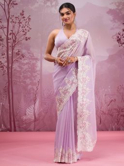 Koskii - Women Threadwork Georgette Saree With Unstitched Blouse