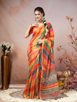 Stylum - Women's Multi Leheriya Zari Cotton Blend Saree with Unstitched Blouse