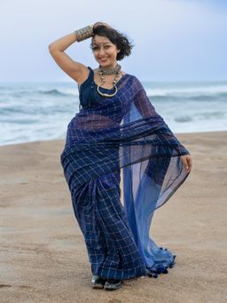 Suta - Blue Pure Cotton Woven Design Saree Without Blouse