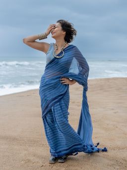Suta - Blue Pure Cotton Woven Design Saree Without Blouse