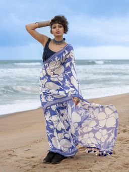 Suta - White Cotton Lace Border Saree Without Blouse