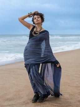 Suta - Blue Cotton Slub Woven Design Saree Without Blouse