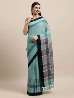 ArtEastri - Turquoise Cotton Handloom Saree without Blouse