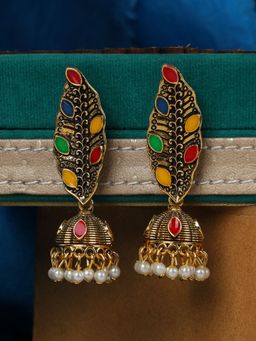 Anika's Creations - Traditional Gold Plated Party Wear Antique Multicolour Jhumka Earring