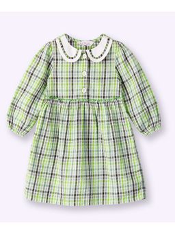 Beebay - Cotton Peter Pan Collar Seersucker Check Dress - Green