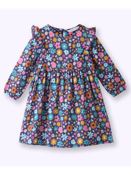 Beebay - Navy Blue Floral Printed Tier Knee Length Dress