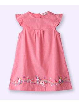 Beebay - Pink Unicorn Embroidered Corduroy Knee Length Dress