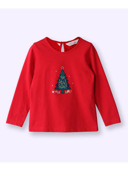 Beebay - Red X-Mas Embroidered Full Sleeve T-Shirt