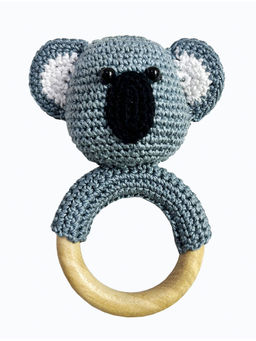 NEW COMERS - Hand Crochet Rattle Toy with Wooden Ring Music Shaker for Hand Grips-Grey