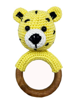 NEW COMERS - Hand Crochet Rattle Toy with Wooden Ring Music Shaker for Hand Grips-Yellow