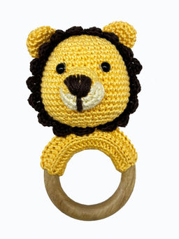 NEW COMERS - Hand Crochet Rattle Toy with Wooden Ring Music Shaker for Hand Grips-Mustard