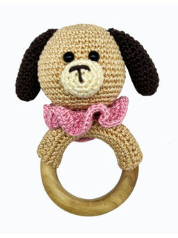 NEW COMERS - Hand Crochet Rattle Toy with Wooden Ring Music Shaker for Hand Grips-Beige