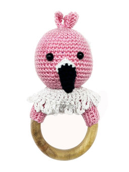 NEW COMERS - Hand Crochet Rattle Toy with Wooden Ring Music Shaker for Hand Grips-Pink