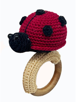 NEW COMERS - Hand Crochet Rattle Toy with Wooden Ring Music Shaker for Hand Grips-Red