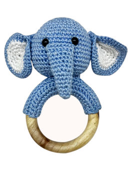 NEW COMERS - Hand Crochet Rattle Toy with Wooden Ring Music Shaker for Hand Grips-Blue