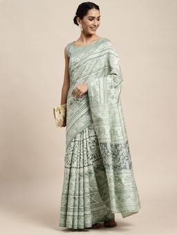 Odette - Bhagalpuri Silk Sea Green Printed Saree with Unstitched Blouse