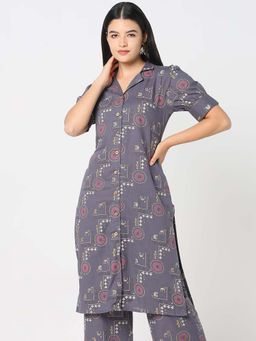 R&B - Women Grey Geometric Printed Kurta
