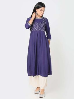 R&B - Women Purple Embroidered Sequined Work Kurta