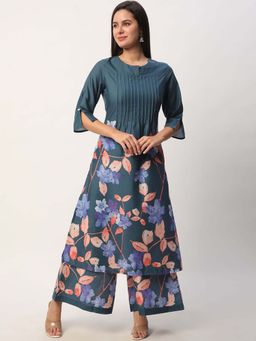 R&B - Women Teal Floral Printed Kurta