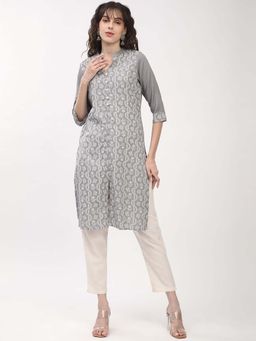 R&B - Women Grey Floral Printed Kurta