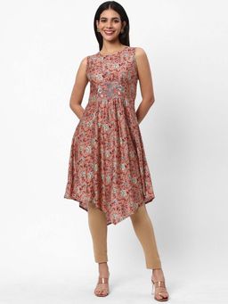 R&B - Women Peach Floral Printed Kurta