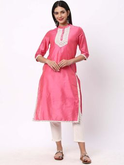 R&B - Women Pink Embroidered Sequined Work Kurta