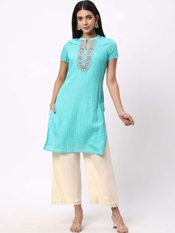 R&B - Women Aqua Embroidered Sequined Work Kurta