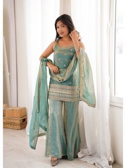 SAJAVAT ETHENIC WEAR - Women Green Embroidered Kurti with Palazzo and Dupatta