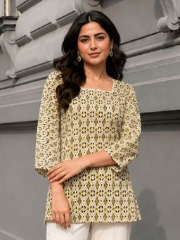KAFTANIZE - Women Olive Printed Lace Work Kurti