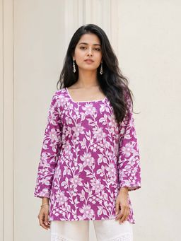 KAFTANIZE - Women Purple Floral Printed Kurti