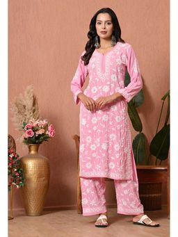 SYRISH - Women Pink Embroidered Chikankari Kurta with Pant