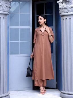 Qissa - Women Brown Woven Co-Ord Set