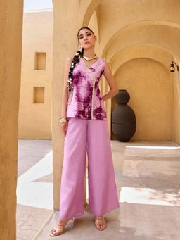 Qissa - Women Purple Tie-Dye Lace Work Top with Palazzo